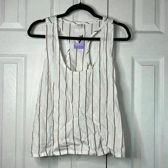 STARS ABOVE Striped Linen Blend Racerback Tank Top Size L - Picture 5 of 13